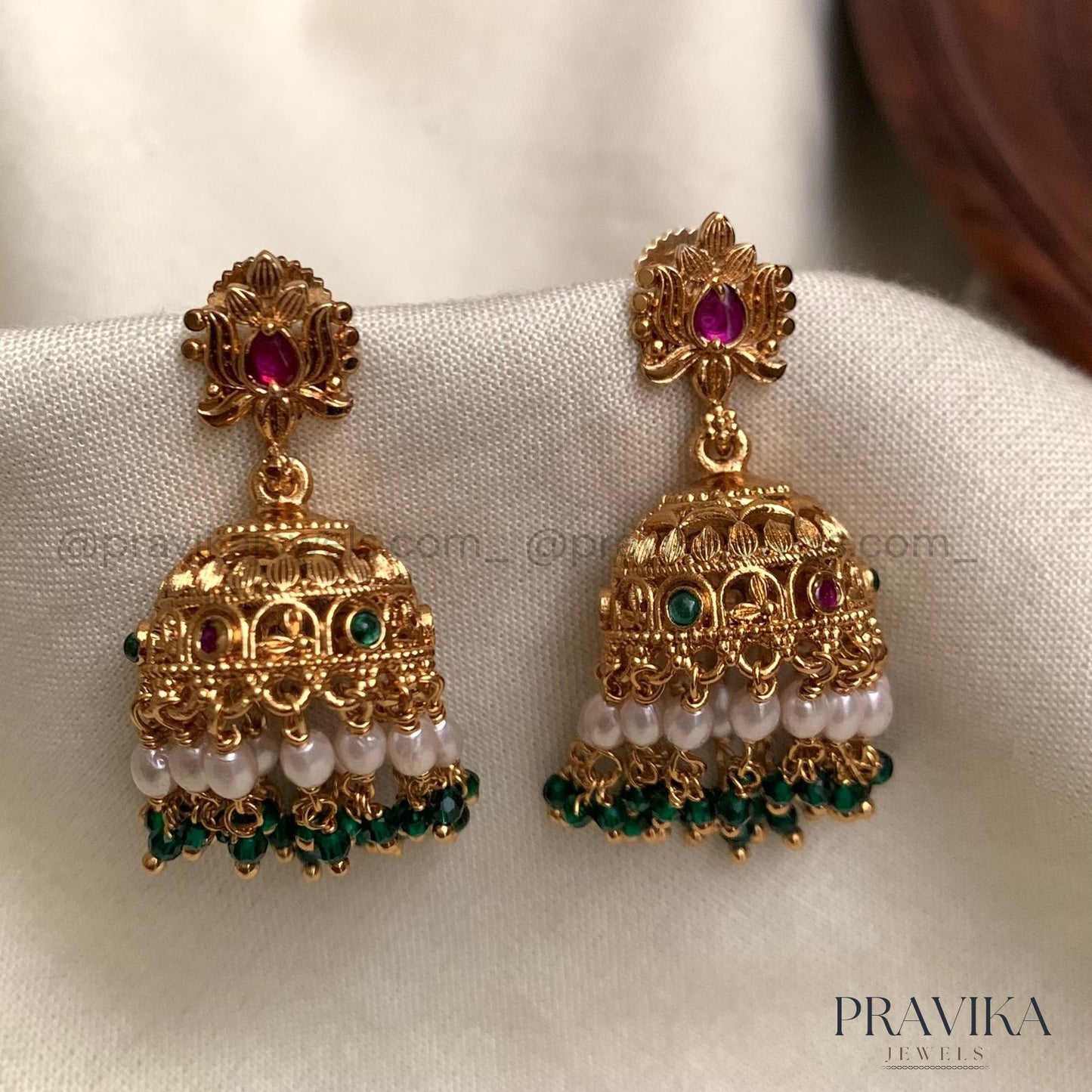 Antique Gold Lotus Jhumka Earrings AJ14