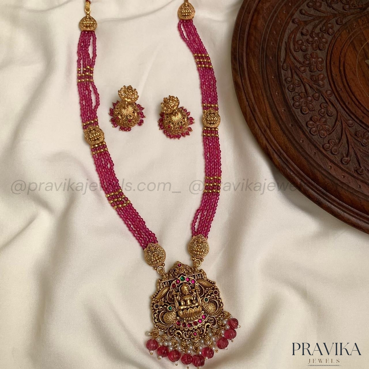 Pink Beads Lakshmi Long Haram LH29