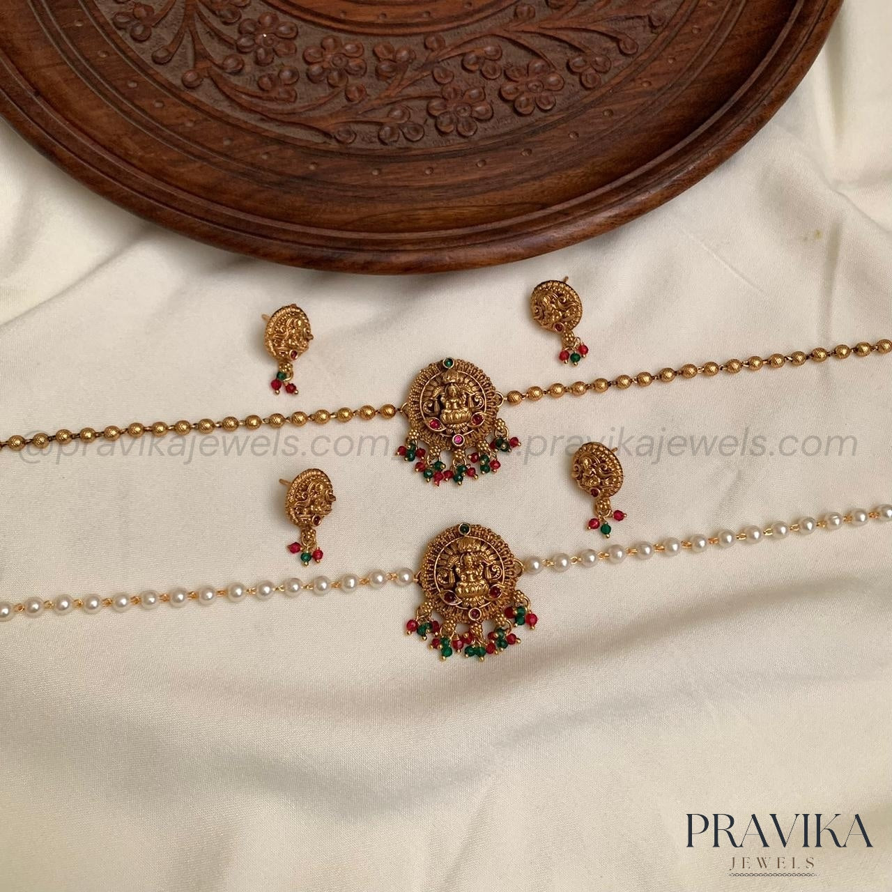 Lakshmi Temple Pearl Chain Choker Set AN159