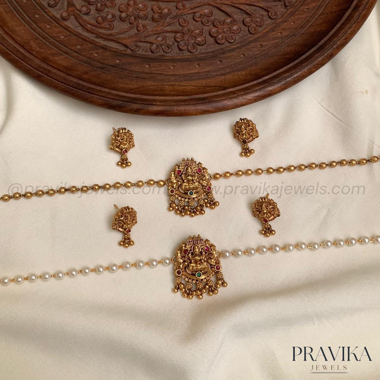Lakshmi Temple Gold Bead & Pearl Choker Set AN160