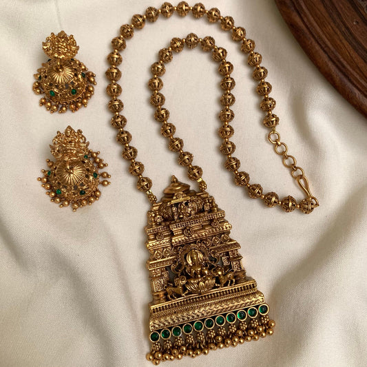 Temple-Inspired Antique Gold Long Necklace Set AN167