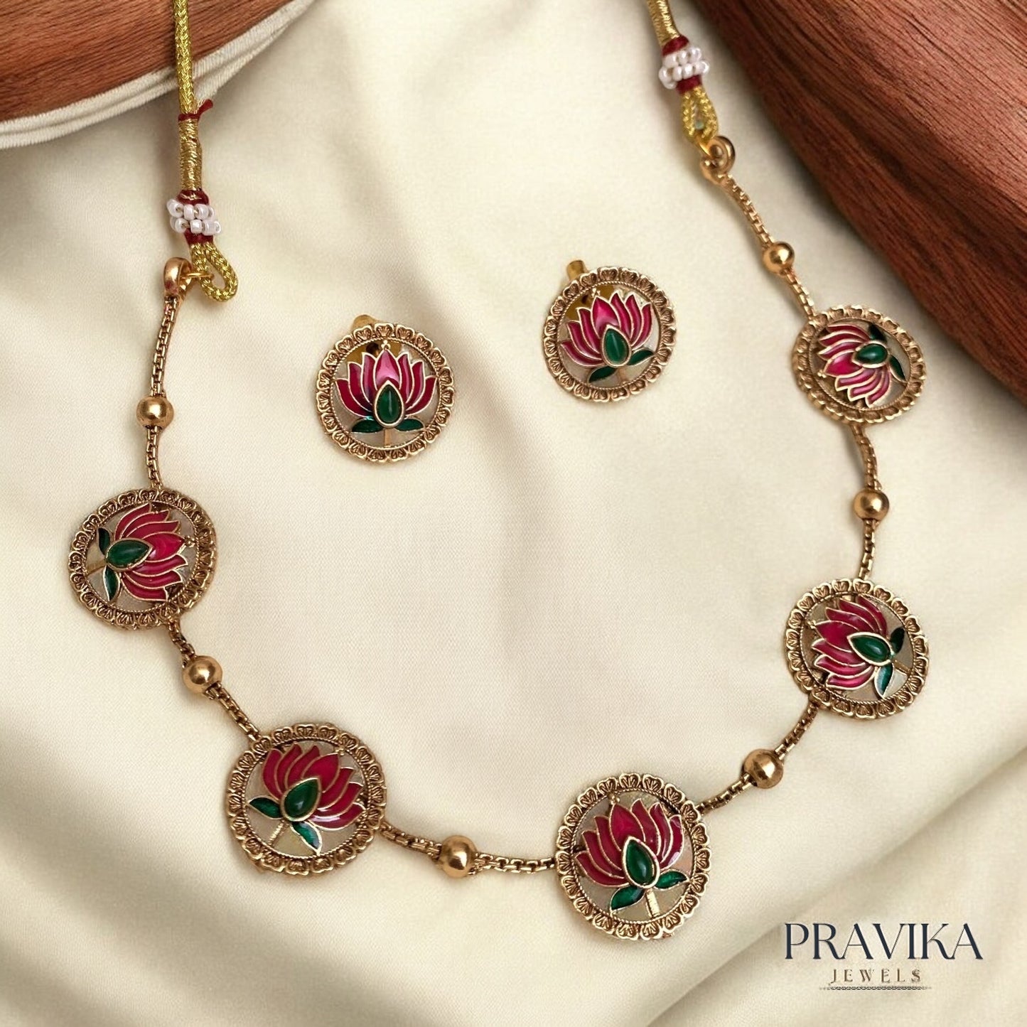 Lotus Enamel Antique Necklace Set AN102