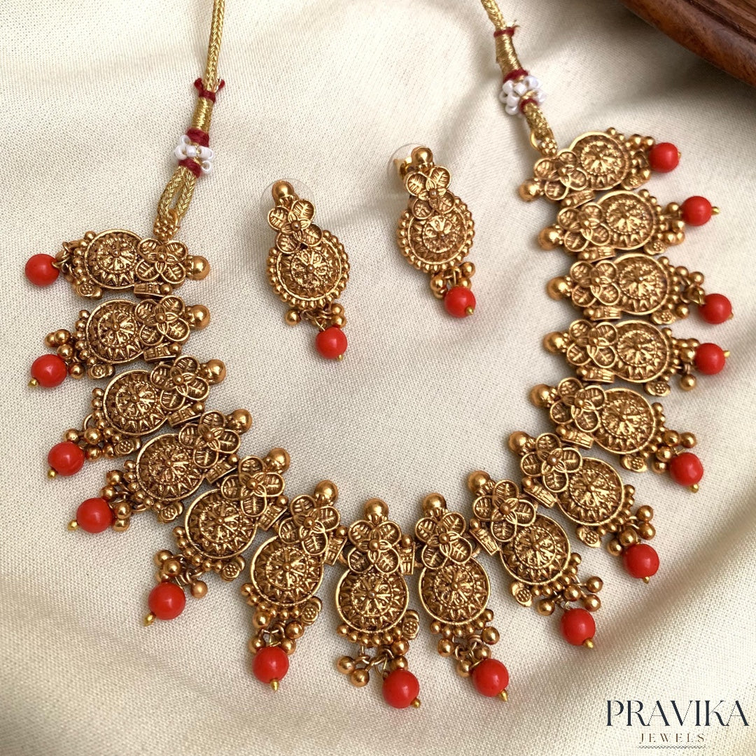 Antique Floral Coin Necklace Set AN89