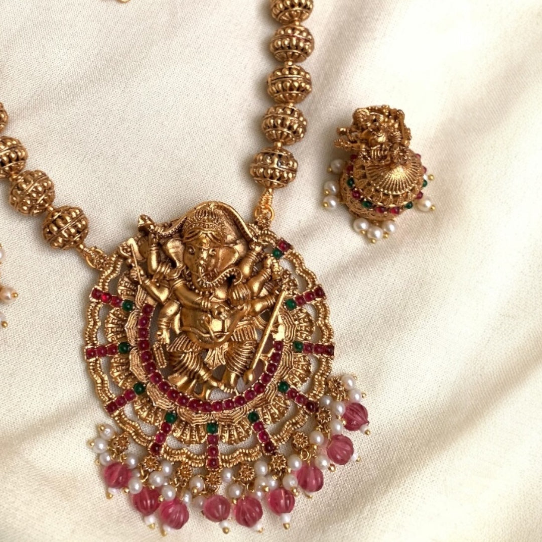 Antique Ganesh Temple Necklace Set AN84