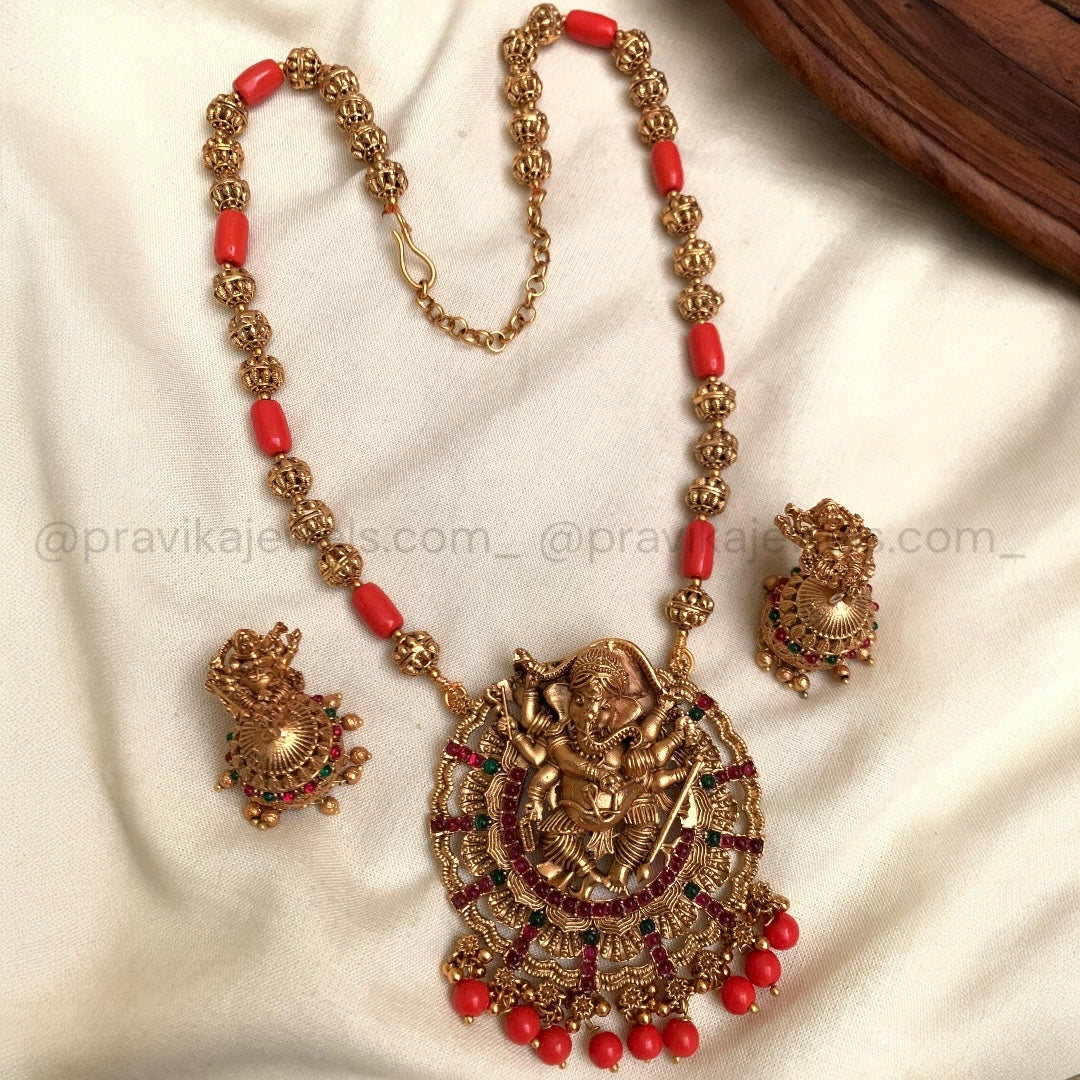 Antique Ganesh Temple Necklace Set AN84