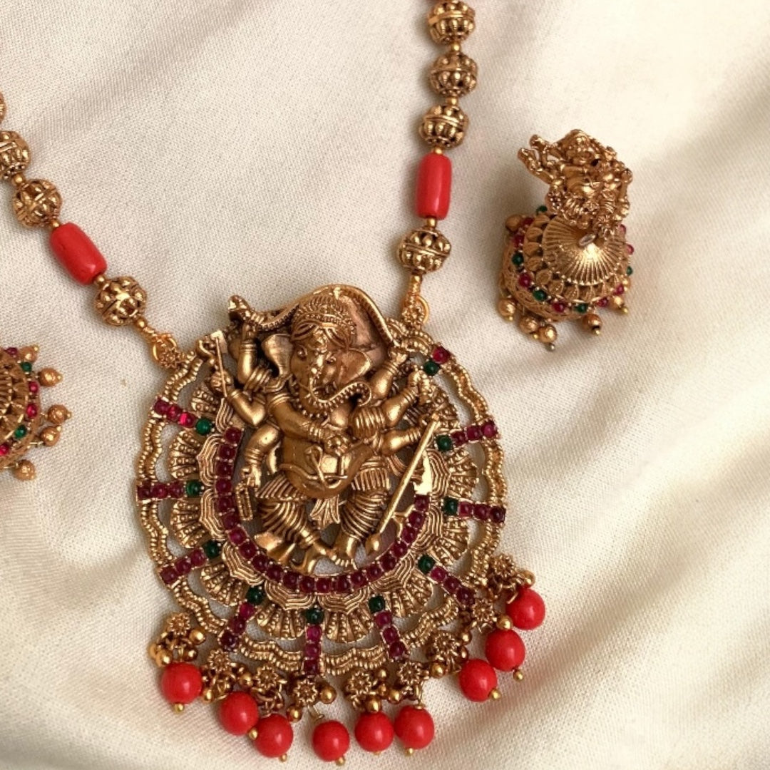 Antique Ganesh Temple Necklace Set AN84