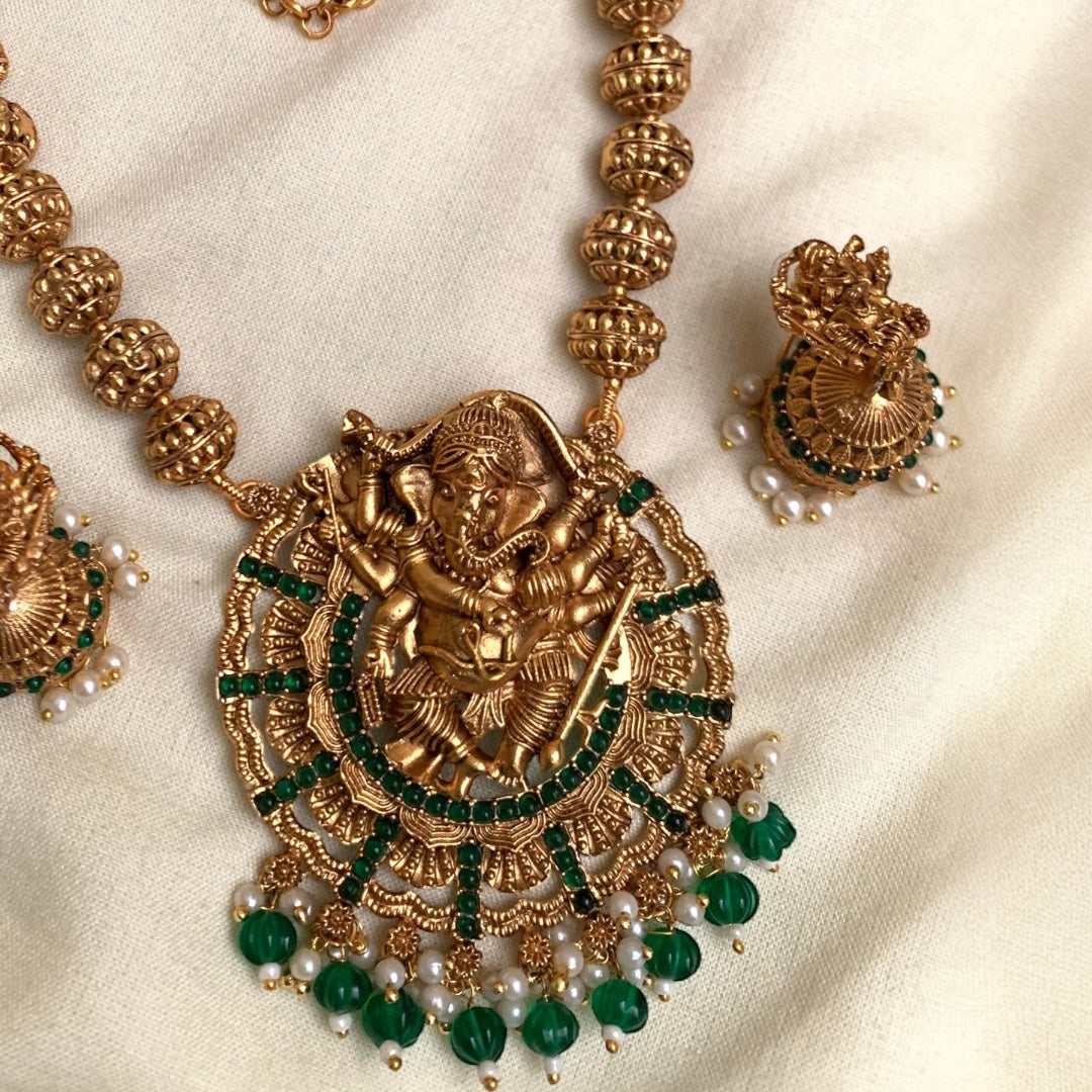 Antique Ganesh Temple Necklace Set AN84