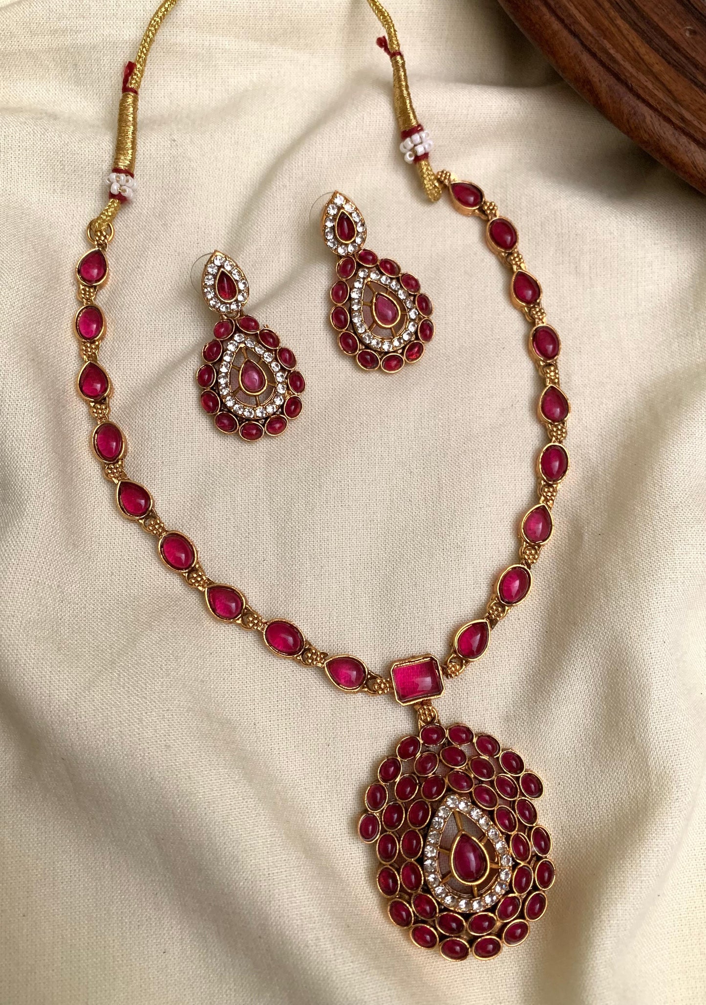 Jyothika Inspired Ruby Kundan Necklace Set AN47
