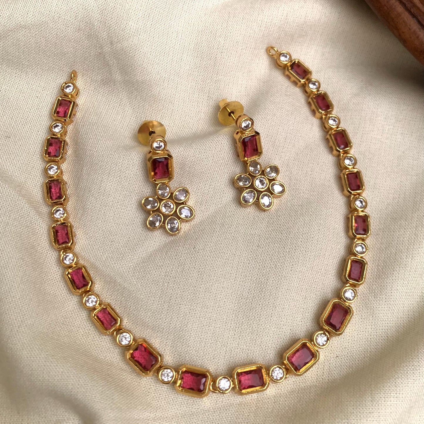 Elegant Square Stone Necklace Set with Earrings AN65