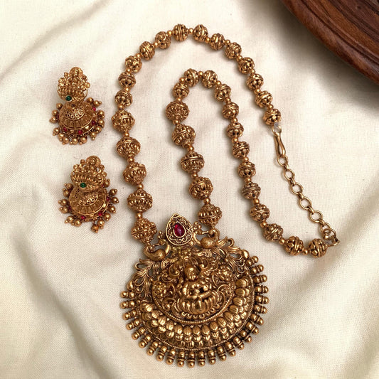 Antique Lakshmi Peacock Necklace Set with Jhumkas AN51