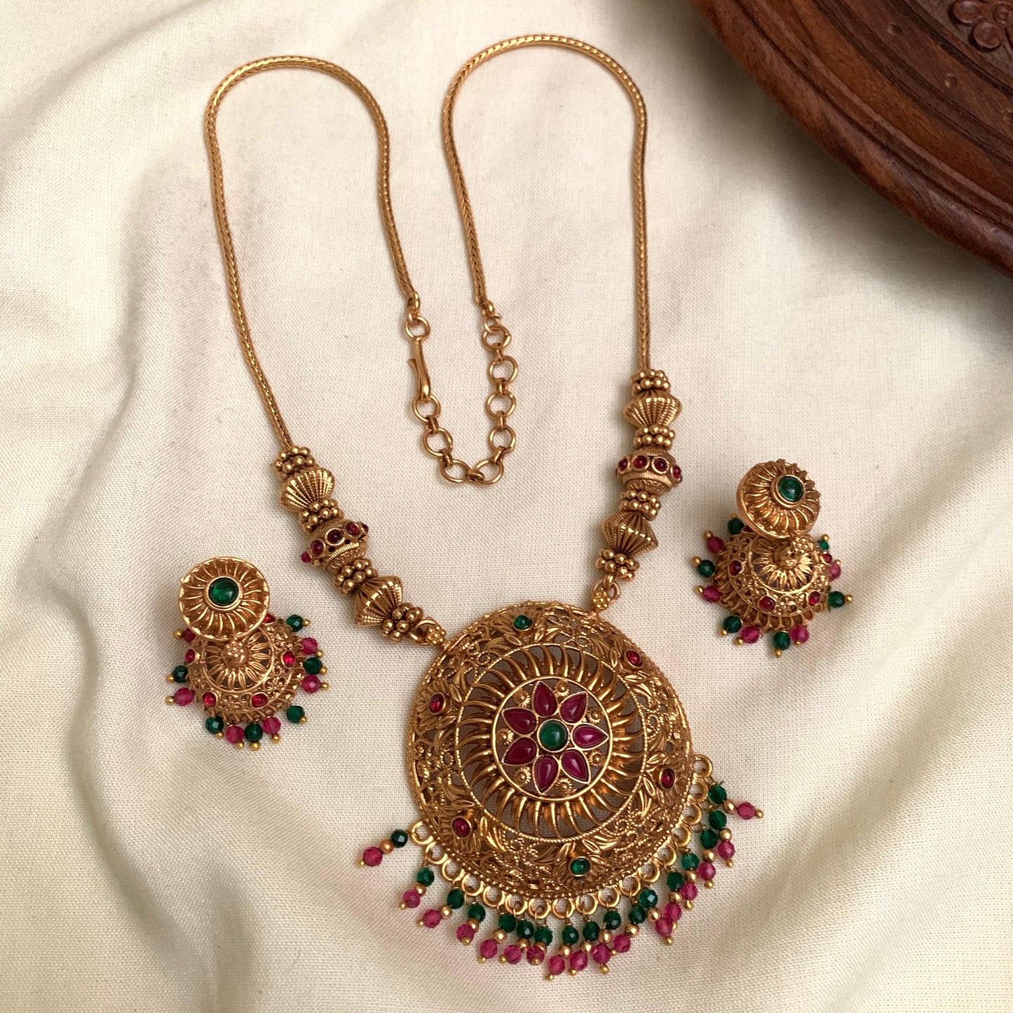 Antique Coin Motif Temple Necklace Set with Jhumkas AN50