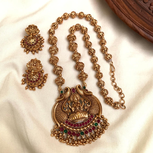 Antique Lakshmi Temple Necklace Set with Jhumkas AN49