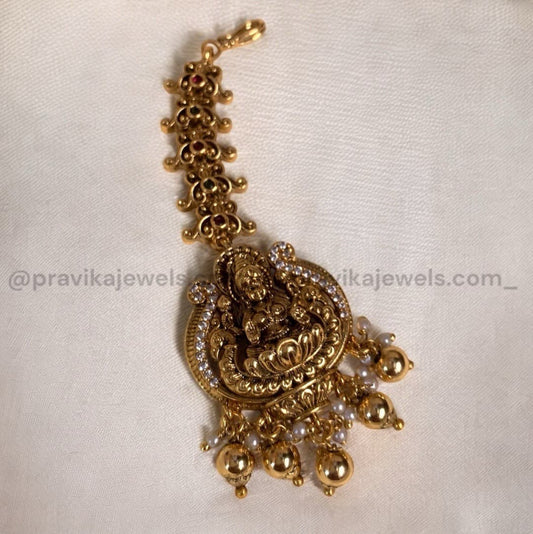 Antique Lakshmi Temple Maang Tikka with Pearl Drops ATK02