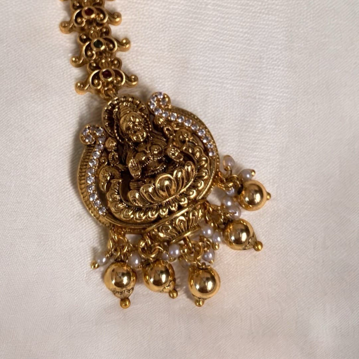 Antique Lakshmi Temple Maang Tikka with Pearl Drops ATK02