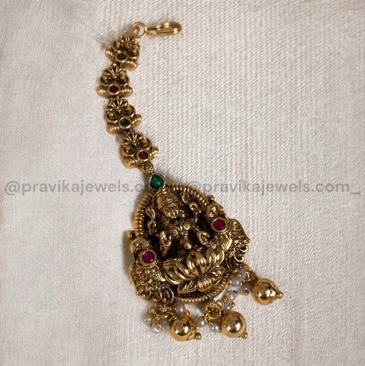 Antique Lakshmi Maang Tikka with Ruby & Green Kemp Stones ATK03