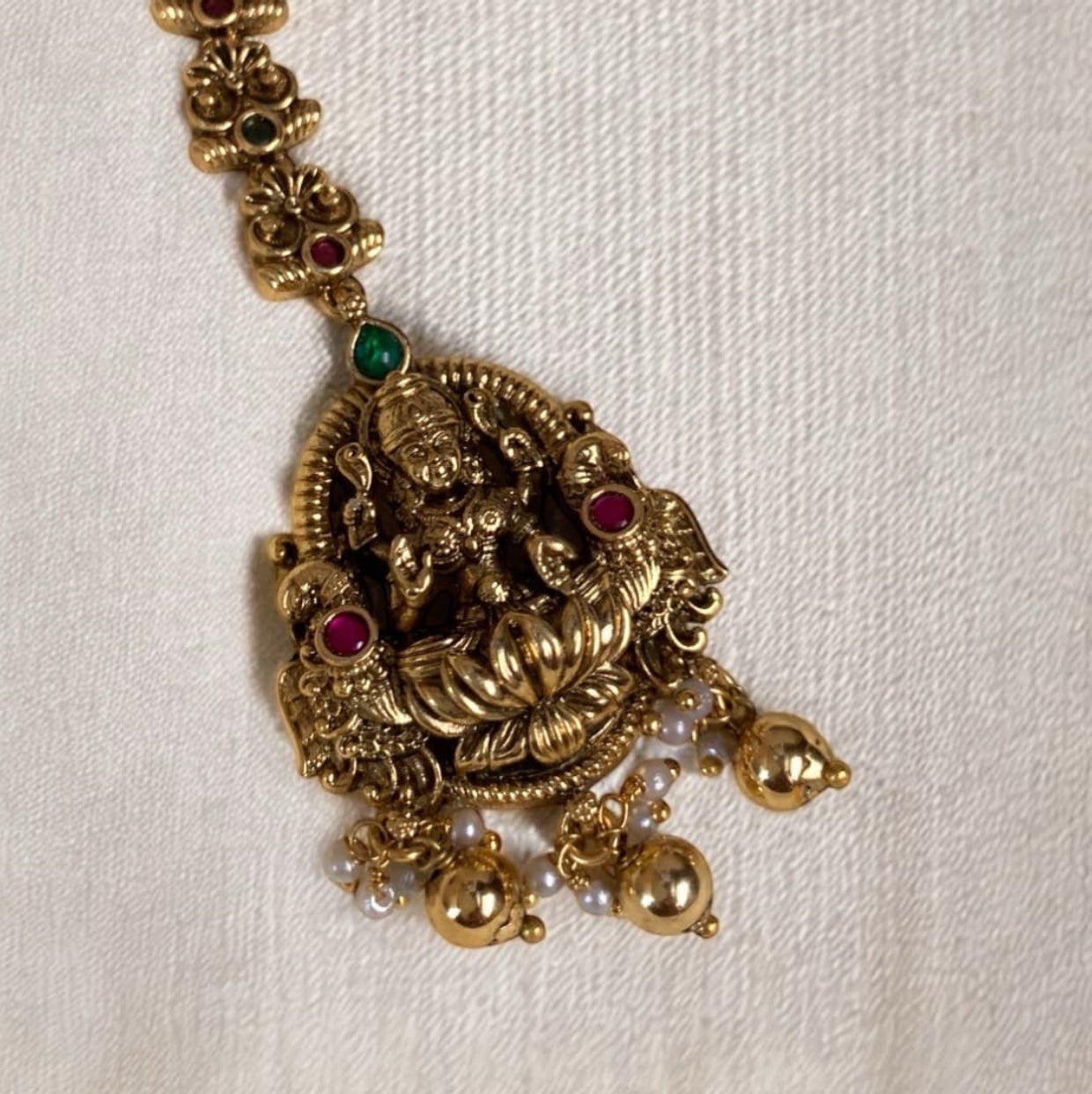 Antique Lakshmi Maang Tikka with Ruby & Green Kemp Stones ATK03