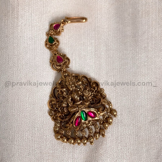 Antique Lakshmi Tikka with Ruby & Green Kemp Detailing ATK04