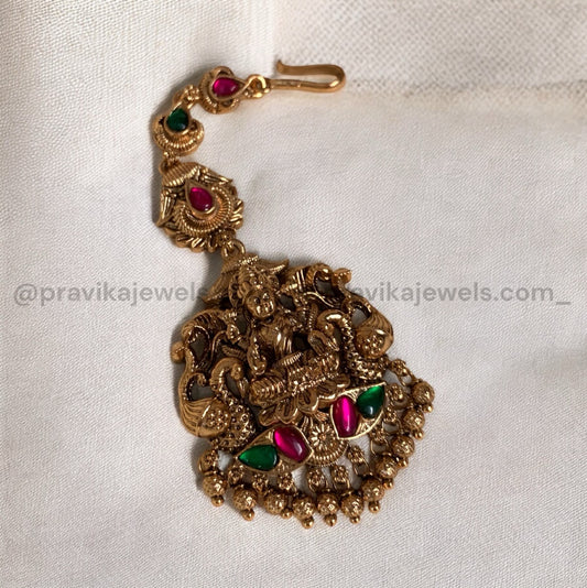 Antique Dual Peacock Temple Tikka with Kemp Stones ATK05