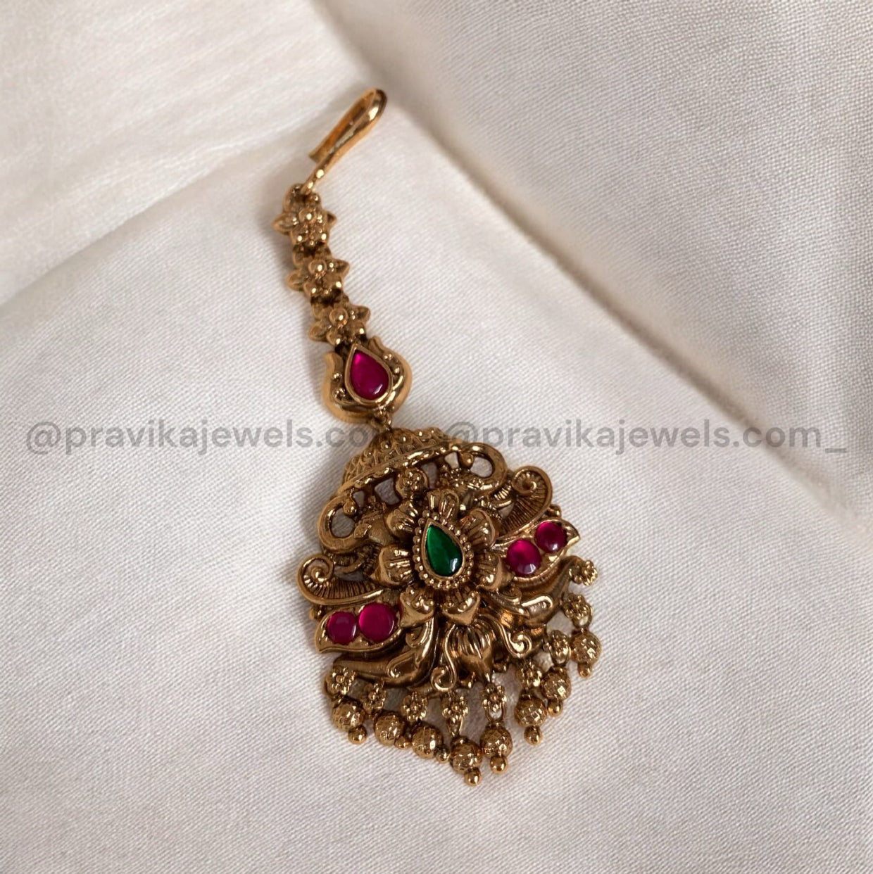 Antique Floral Tikka with Ruby & Green Kemp Stones ATK07