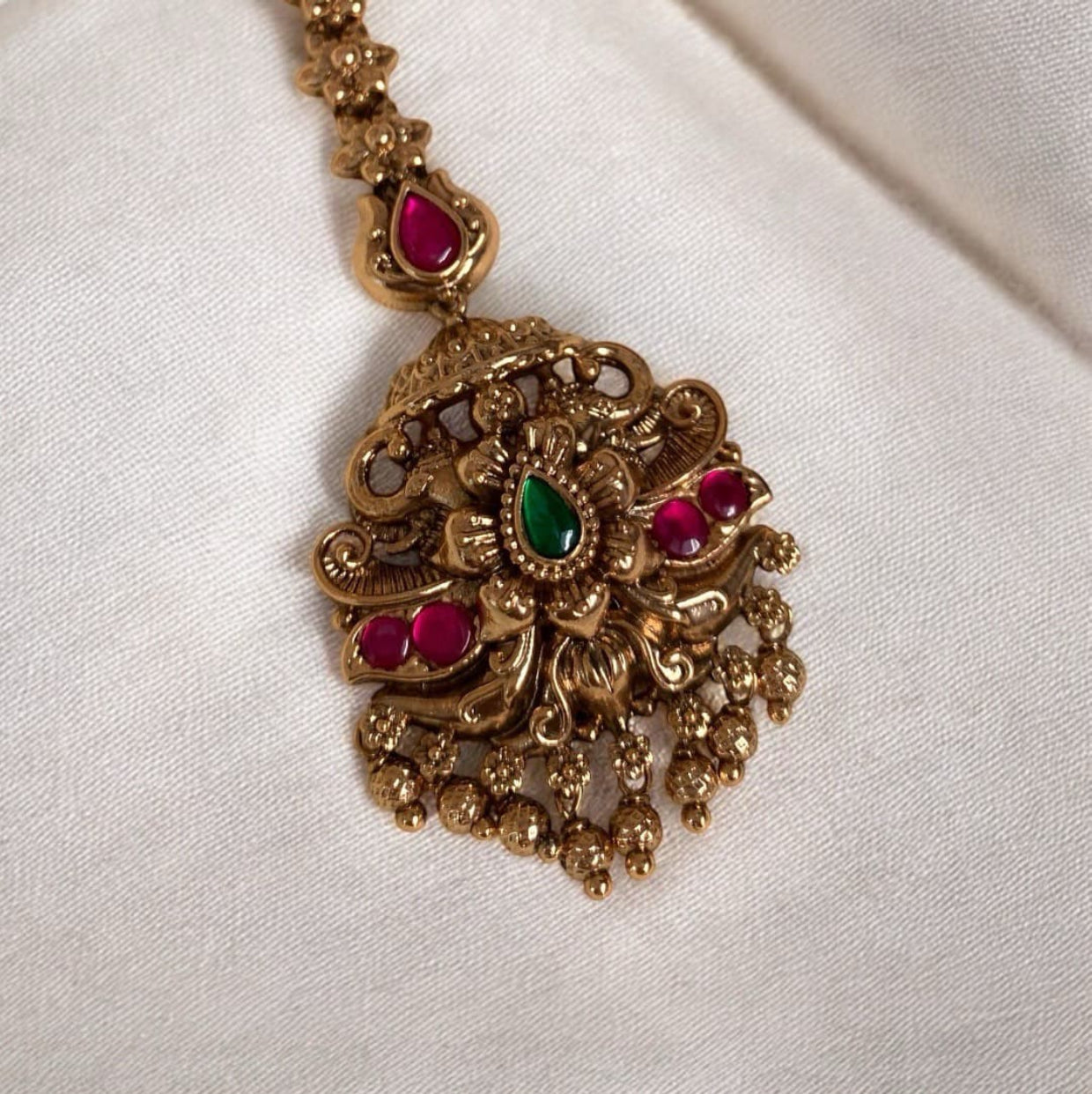 Antique Floral Tikka with Ruby & Green Kemp Stones ATK07
