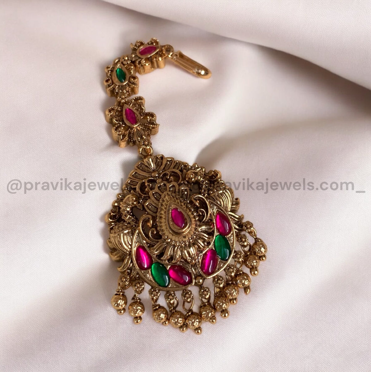 Antique Round Floral Tikka with Bold Ruby & Green Kemp Stones ATK08