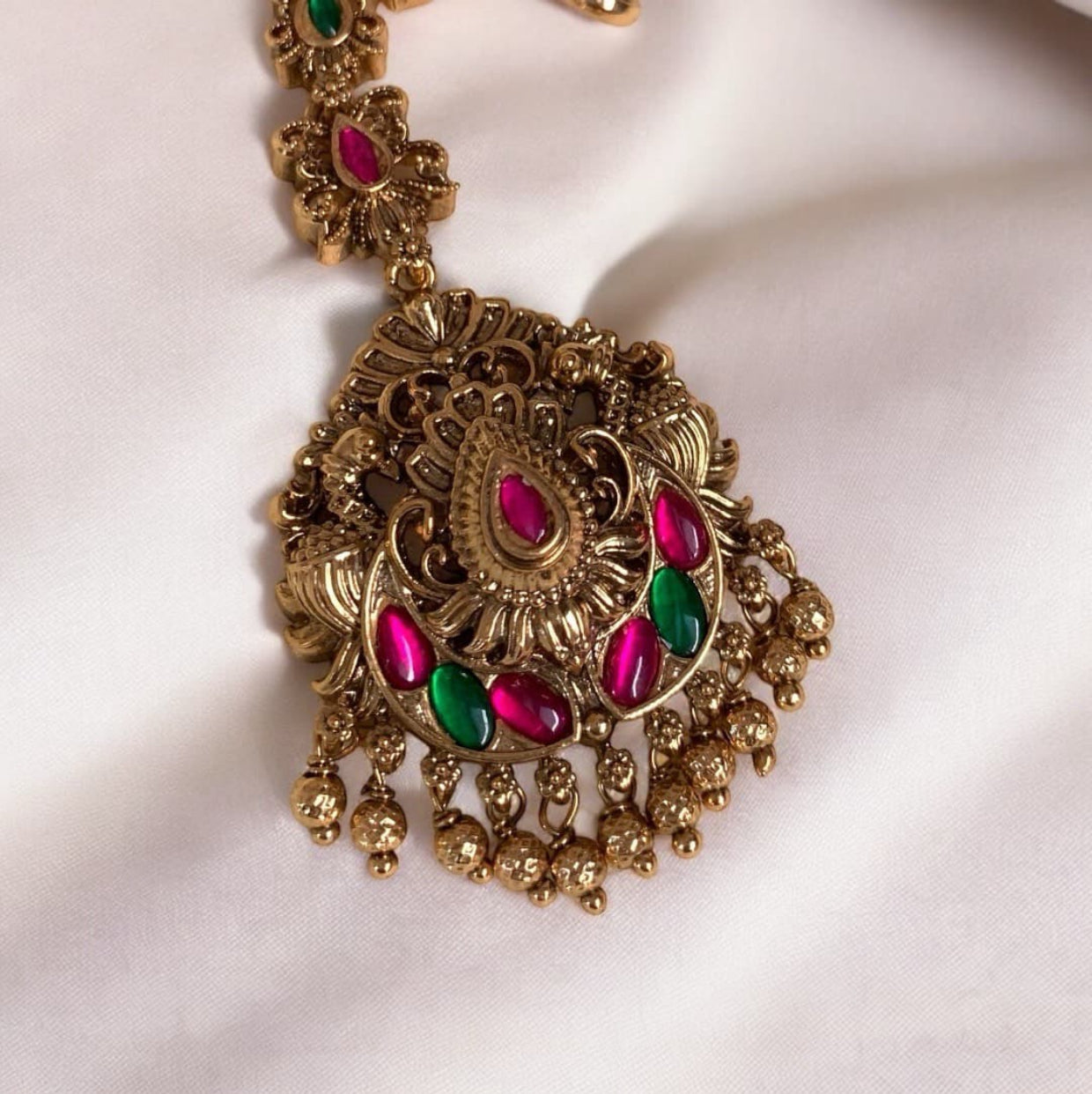 Antique Round Floral Tikka with Bold Ruby & Green Kemp Stones ATK08