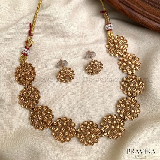 Antique Gold Floral Necklace Set AN118