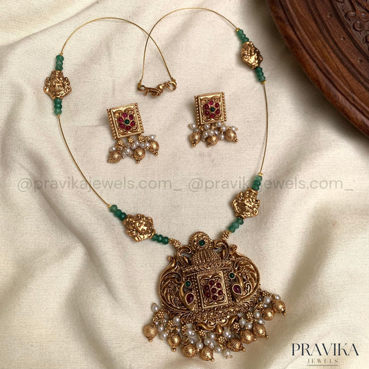 Antique Temple Pendant Necklace Set AN116