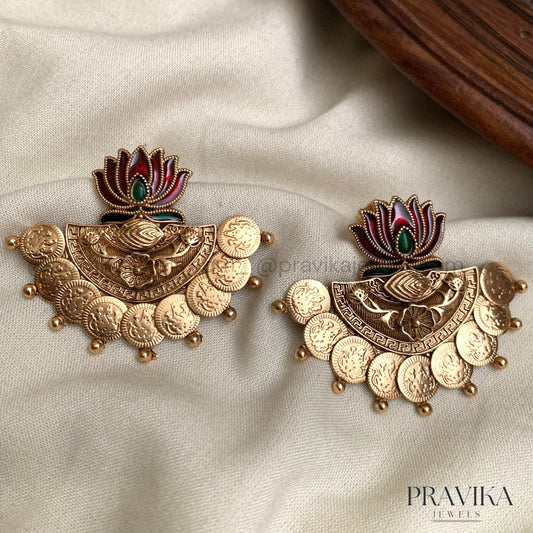 Lotus Lakshmi Coin Antique Earrings AJ11