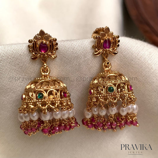 Antique Gold Lotus Jhumka Earrings AJ14