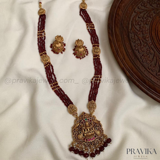Red Beads Lakshmi Long Haram LH26