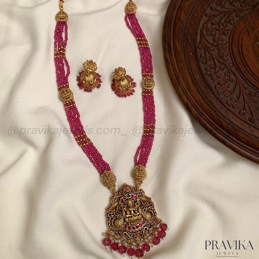 Pink Beads Lakshmi Long Haram LH29