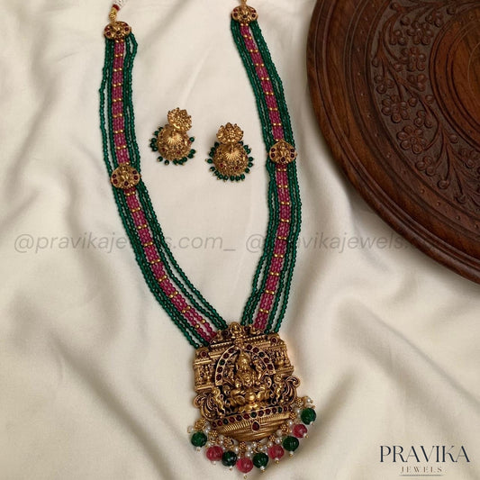 Green & Pink Beads Lakshmi Long Haram LH27