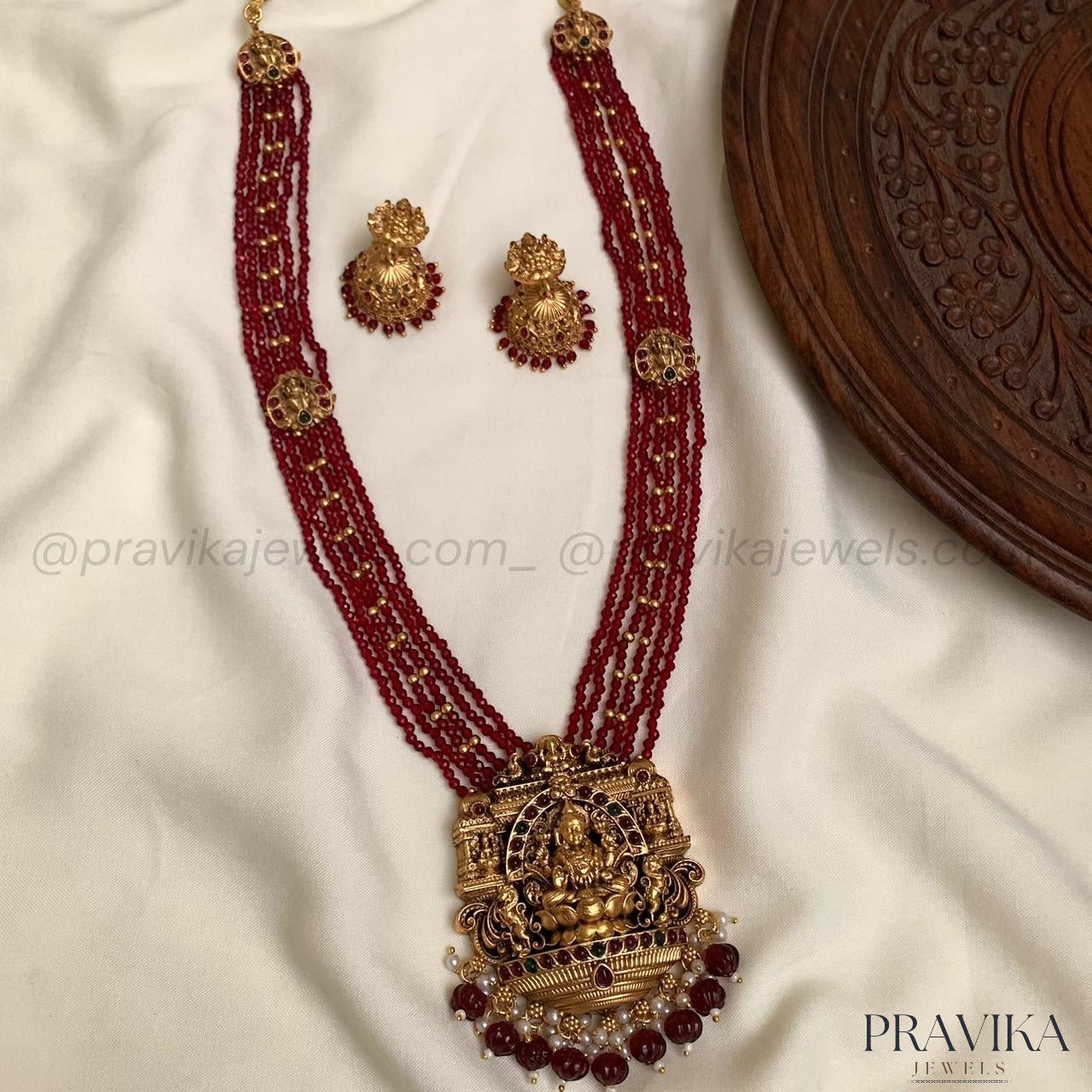 Red Beads Lakshmi Long Haram LH28