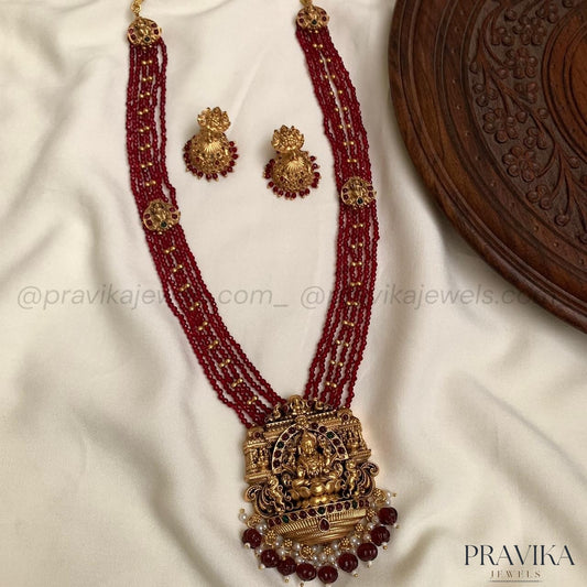 Red Beads Lakshmi Long Haram LH28
