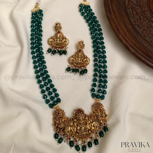 Green Beads Lakshmi Long Haram LH32