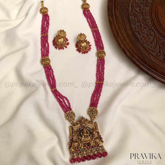 Temple Long Haram with Pink/Ruby Beads LH33
