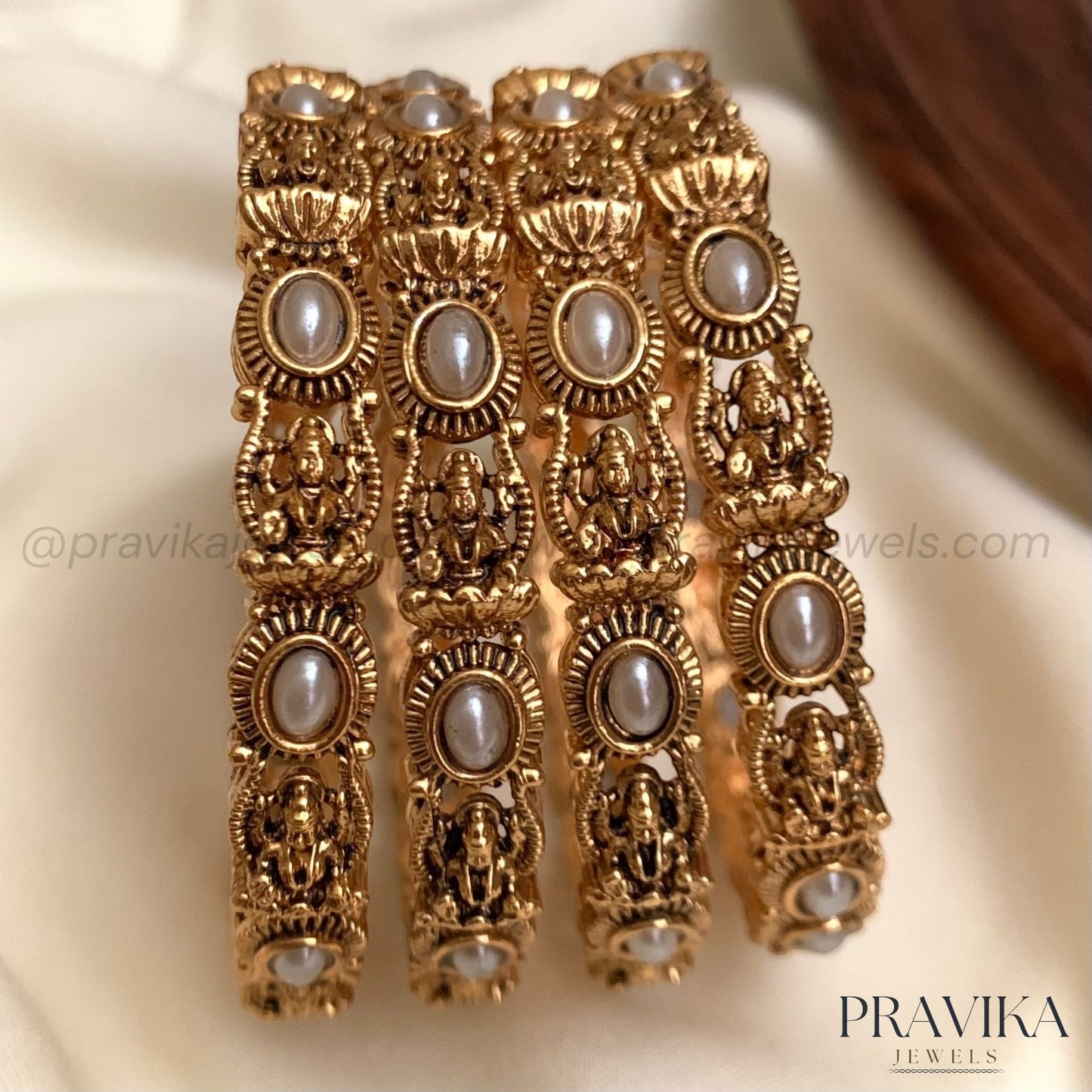 Lakshmi Pearl Temple Bangles (Set of 4) AB25