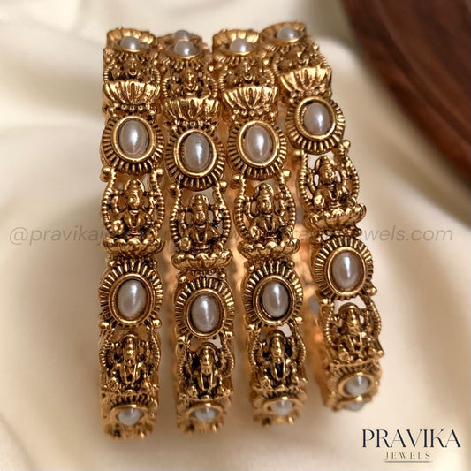 Lakshmi Pearl Temple Bangles (Set of 4) AB25