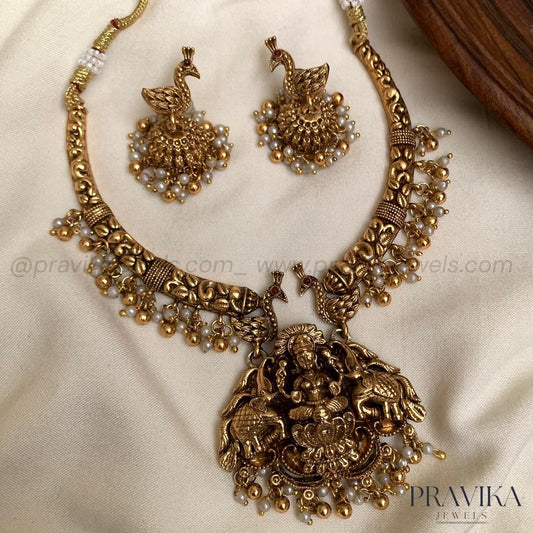 Antique Finish Goddess Motif Necklace Set AN163