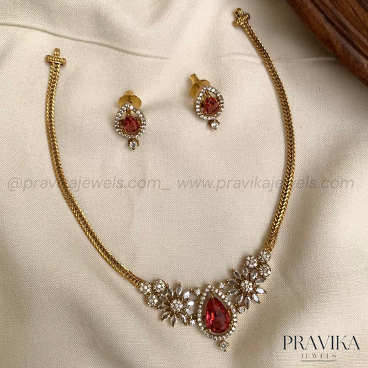 Elegant Pink Stone Floral Necklace Set AN166