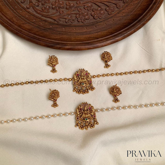 Lakshmi Temple Gold Bead & Pearl Choker Set AN160