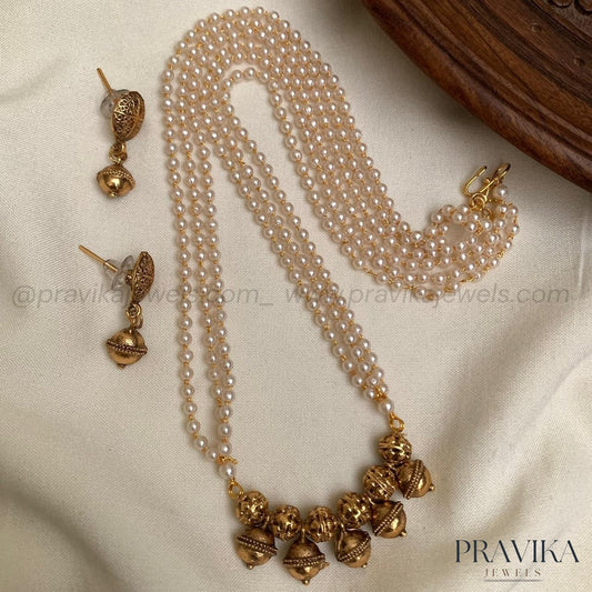 Pearl Haram with Antique Gold Jhumka Drops AN161
