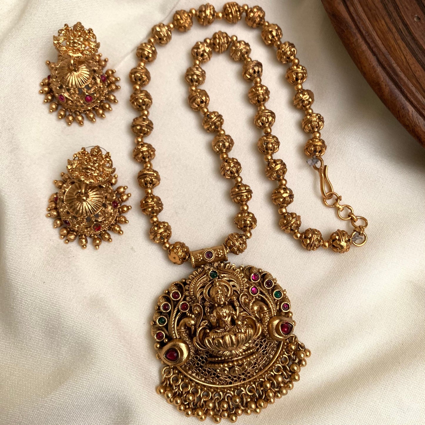Temple Lakshmi Pendant Long Necklace Set AN168