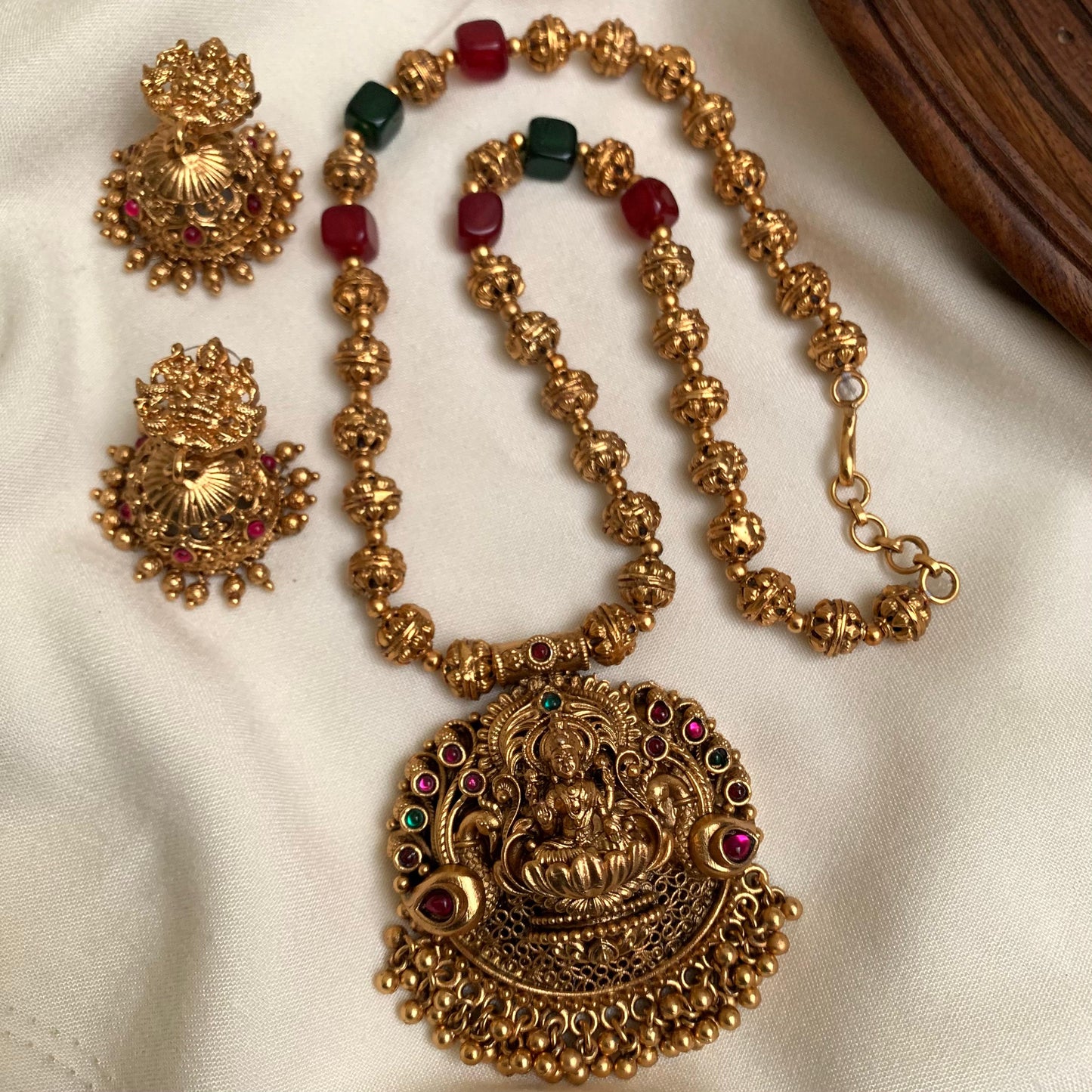 Temple Lakshmi Pendant Long Necklace Set AN168