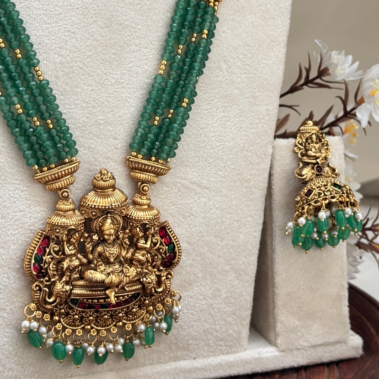 Antique Lakshmi Long Haram with Jhumkas LH14