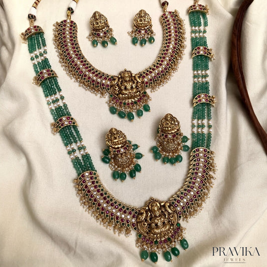 Pravika Luxe – Grand Temple Necklace Set with Antique Gold Plating PL05