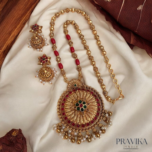 Grand Antique Gold Pendant Necklace Set AN98