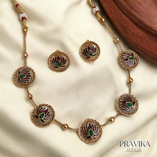 Lotus Enamel Antique Necklace Set AN102