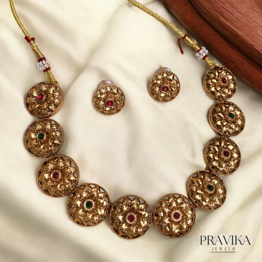 Antique Floral Coin Necklace Set AN104